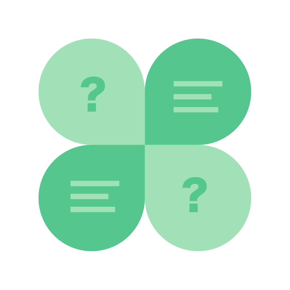 Ikon grønt med firkløver med spørsmålstegn og tekstsymbol